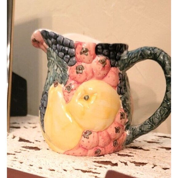 High Relief Pottery Creamer Colorful Farm Fruits Veg 80s 90s FLOWERS INC. VTG - Picture 13 of 14